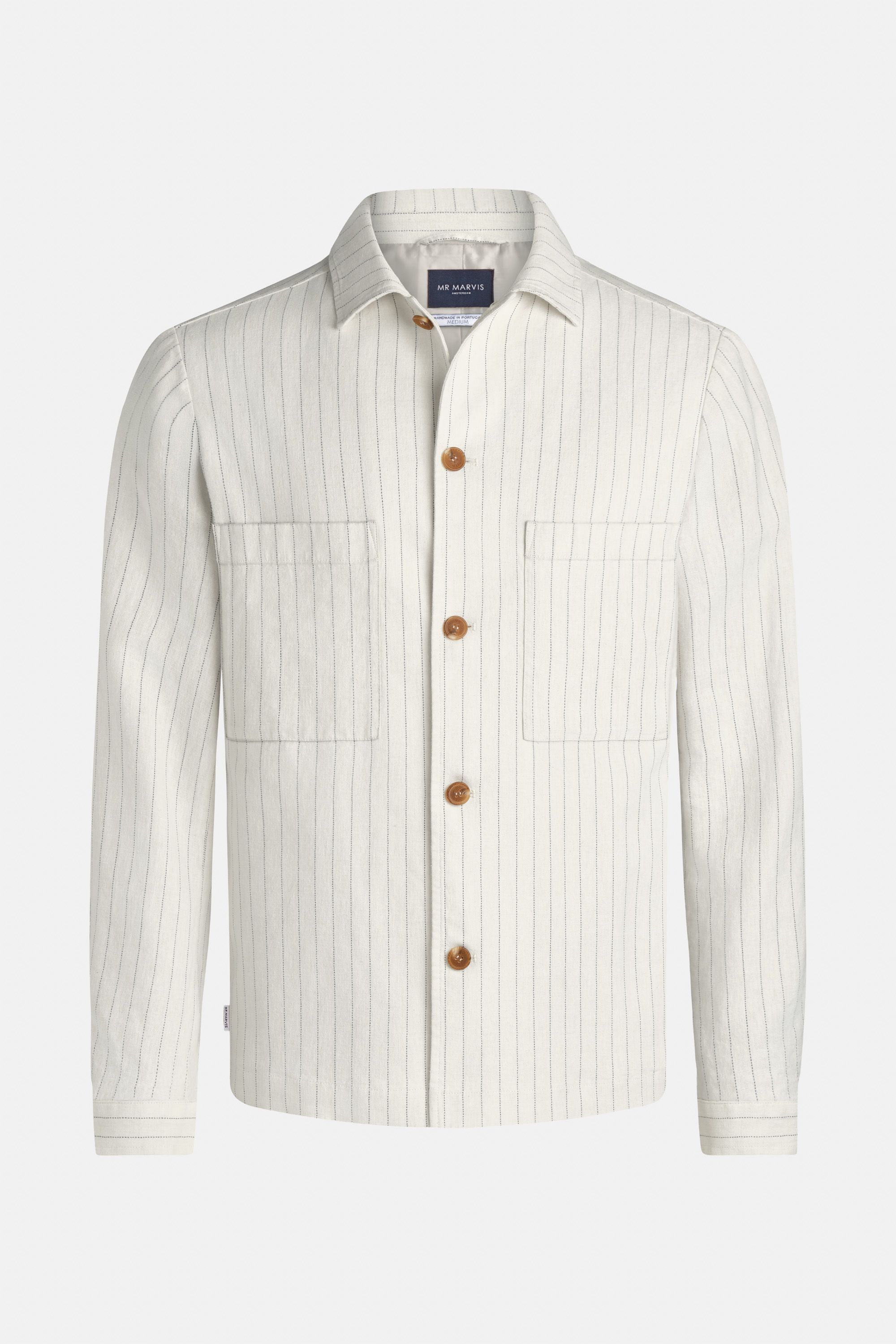 Mens linen shacket with relaxed fit in off white